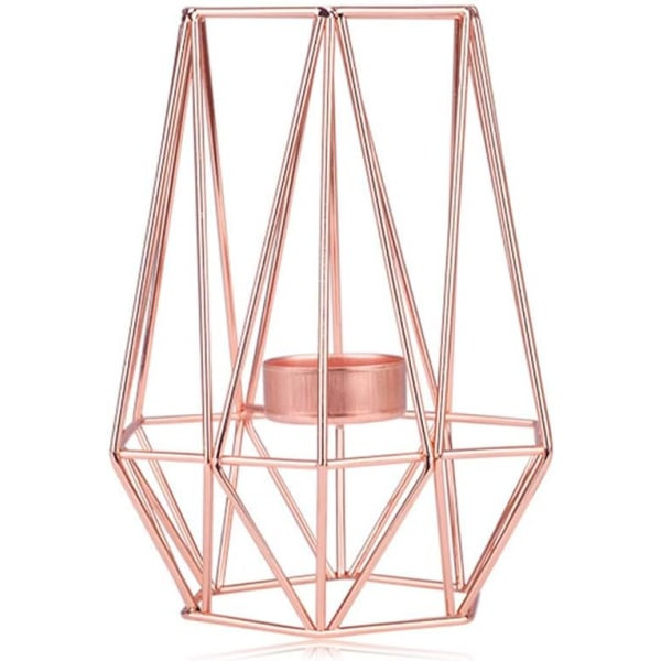 IC Teelysholder i metal, geometrisk, tråd, jern, teelyslygte, bryllup, helligdage, begivenheder, festdekorationer, metal, lav form (roséguld stor)