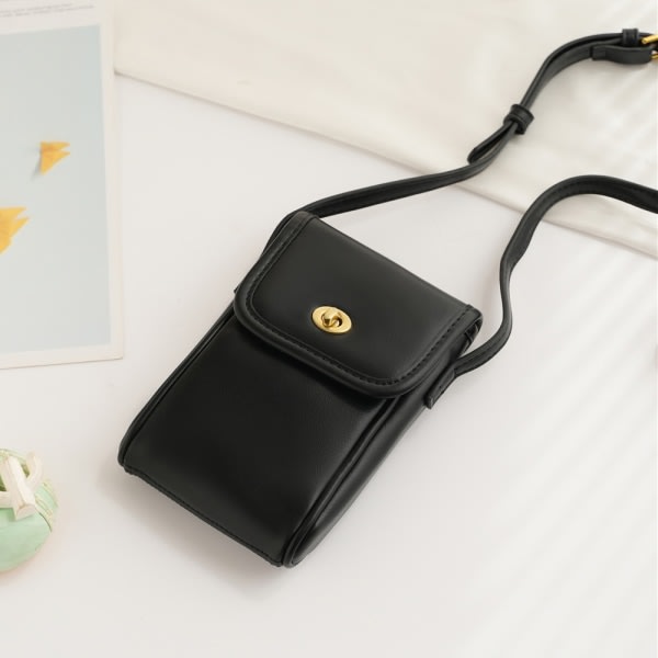 IC Mini PU mobiltelefonväska söt flip Messenger-väska en axel svart