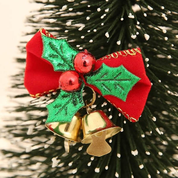 IC 16-pak julebånd med klokker Xmas Mini Bowknot Håndværk Gavepynt Juletræshængende Dekoration