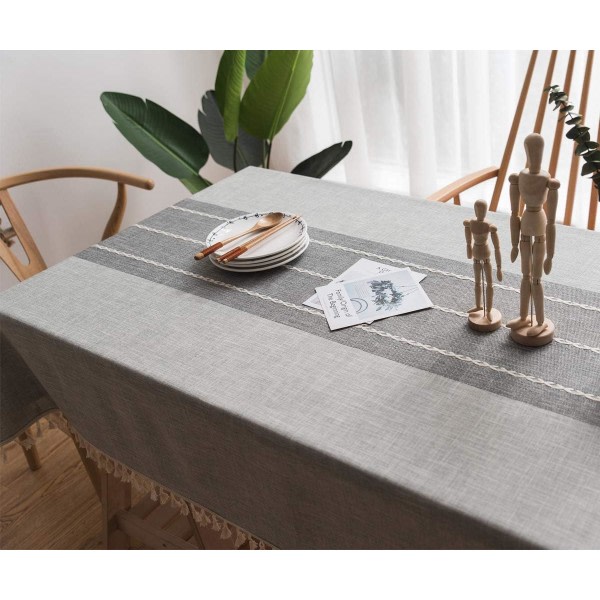 IC Robust duk i bomull och linne för rektangulära bord Duk med robust gallerbroderi. (140 x 250 cm, grå)