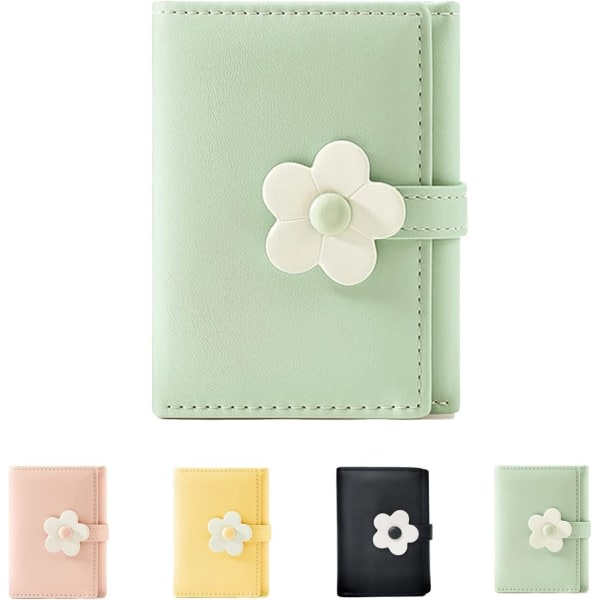 IC Söt liten plånbok för tjejer Kvinnor Trevikt plånbok Kontantficka blommor PU- print Korthållare Myntväska med ID-fönster (grön)