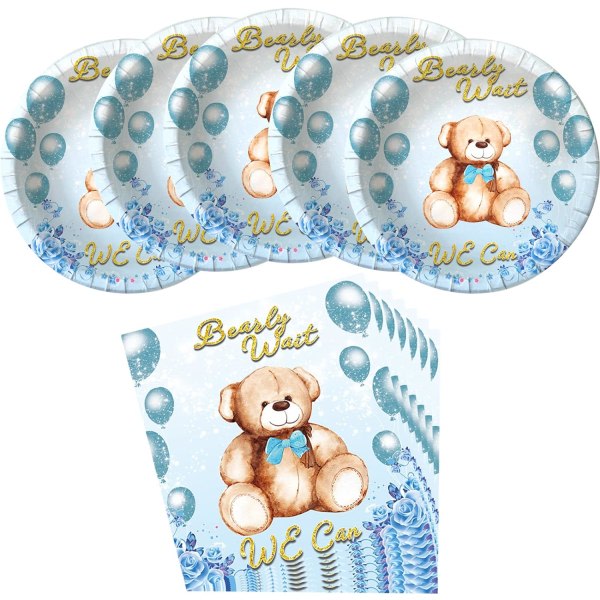 IC We CAN Bearly Wait Baby Shower -koristelu, Teddy Bear Baby Shower -juhlatarvikkeet, 20 pitkää ja 20 tarjoilijaa, Baby Shower