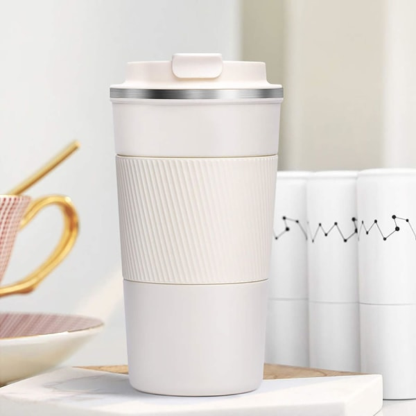 IC Vakuumisoleret kaffekop i rustfrit stål til kolde og varme drikkevarer - Hvid - 510 ml