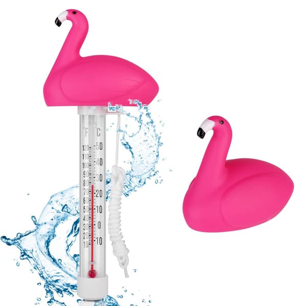 Flydende pooltermometer, pooltermometer, flydende termometer med snor, udendørs/indendørs pooltermometer, pools, kar og akvarier, flamingoer Flamingos