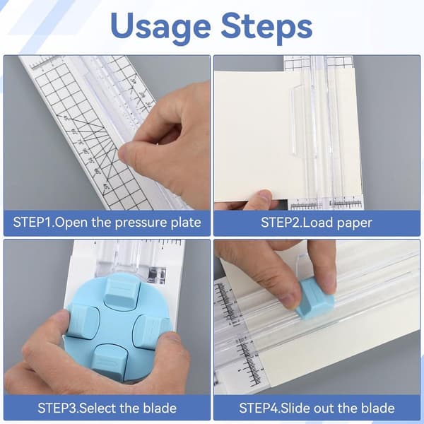 4-i-1 roterende papirkutter med rette, perforerte, bølgete og foldeblader, 360° roterende kutter for scrapbooking, bilder, kort, DIY-håndverk, blå