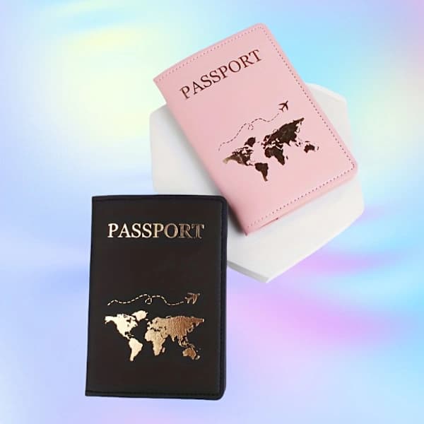 Mode för par, Rese-passfodral, Guldpläterad, Passfodral, Biljetthållare, Pass Black Black