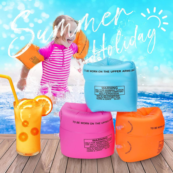 IC 12-pak Armfloaties Svømmearmbånd Oppustelige Vandflydere Flydere Ærmer Simringer Rør Armlets Roll Up Arm Floaties (Gul, Blå, Roserød)