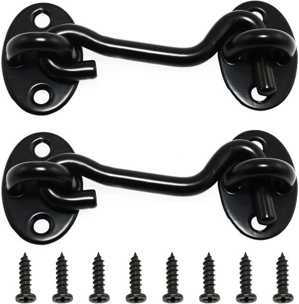 Krog- og øjelås, rustfrit stål, 180° justerbar dør- og vindueslås til porte, 2-pak, sort, 7,5 cm