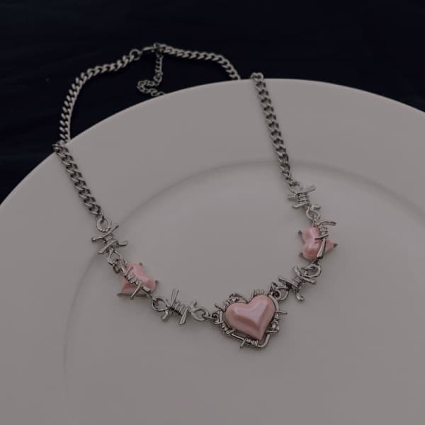 IC Puffy love halskæde pink sød cool stil låsekæde