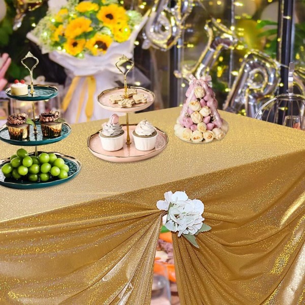 IC Lämplig för fest guld paljettduk 152,40 x 213,36 cm - glitter duk laser rektangel bordsduk födelsedagstårta bord semester fest