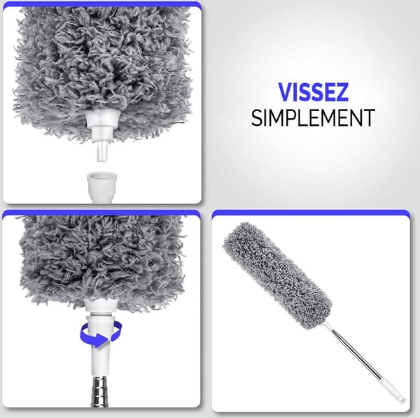 Adjustable - Telescopic Handle - Set - with - 2 - Microfiber Tips - Long - Telescopic - Duster - Made - Stainless - Steel