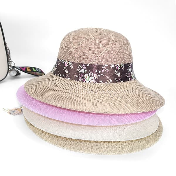 Sommarhalmhatt med rosett för kvinnor, casual, rosa