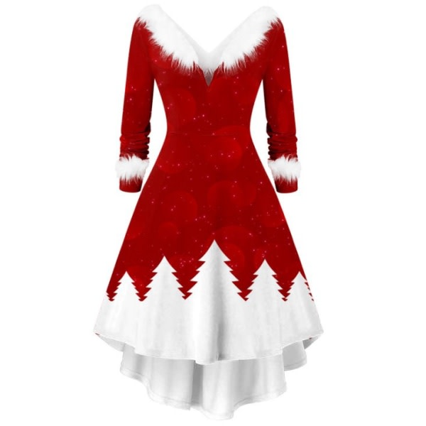 Christmas High Low Klänning for kvinder, Xmas Outfits Fuzzy V Neck Dress COLOR 5 S