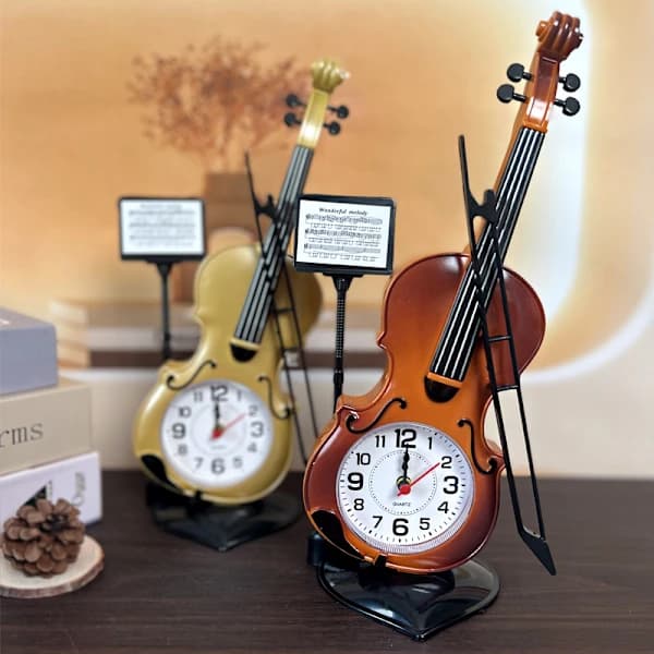 ZH888 Creative Student Desk Ornament Clock, Violin, Plastic Alarm Clock, Couple, Friend, Classmate Gift red red
