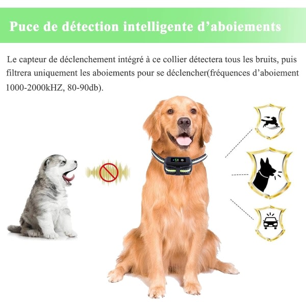 IC Antibarkhalsband för hundar, uppladdningsbart och automatiskt
