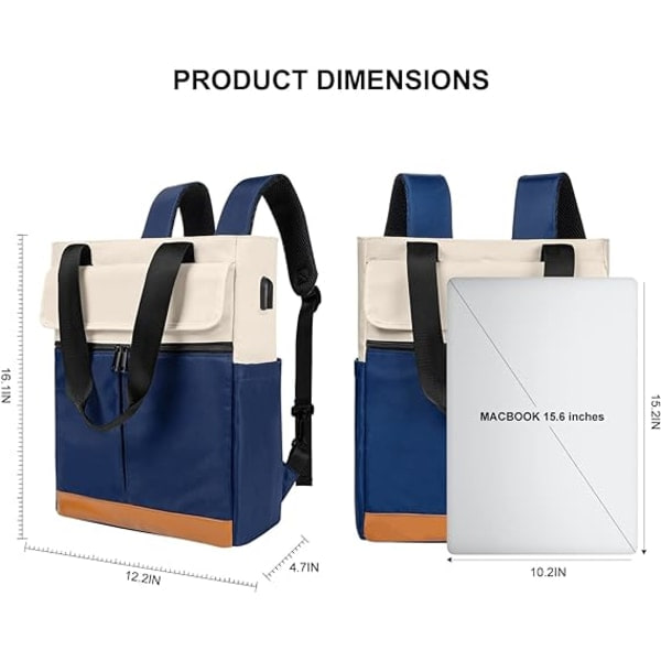 IC Kvinnor Cabriolet Tote Daypack Laptop Ryggsäck College School Travel Casual Bag Passar 15,6 tums bärbar dator