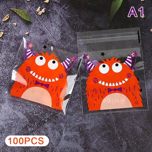 IC 100 st 10x10 cm Halloween Plast Godis Cookies Gift Sticker Bag A1