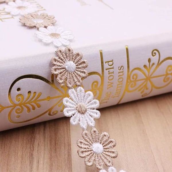 IC 15 Yards/påse Tyg Spetsband Daisy Flower Broderi Spetsband Trim för heminredning Kläder Presentkorgar - Kaffe