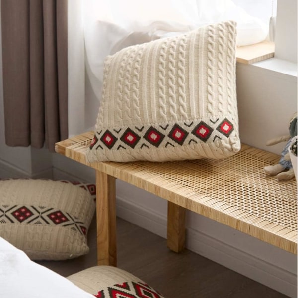 IC Farmhouse Stickat Dekorativt Överkast Geometriskt Mönster Supermjukt Fyrkantigt Överkast för Soffa, Säng, Hem (Geometrisk A, 18\"x18\")