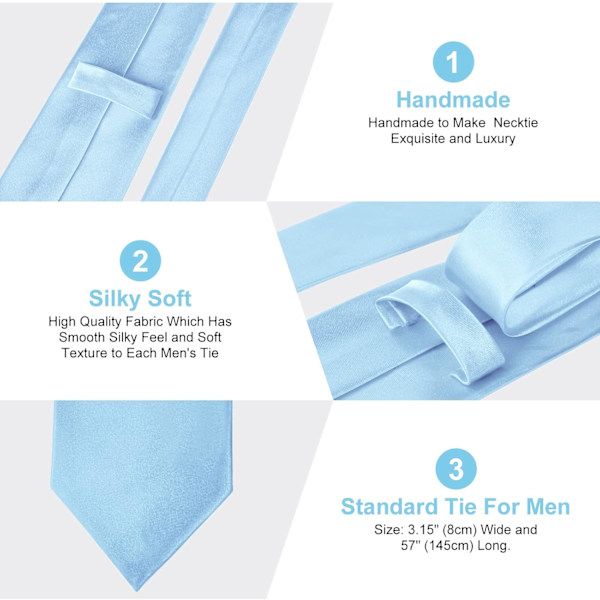 Miesten solmiot Klassinen yksivärinen satiininauha miehille Premium yksivärinen solmio miehille Muodolliset mustat solmiot miehille Liiketoiminta Hääjuhlat Työsolmio 8cm Sky Blue - Satin