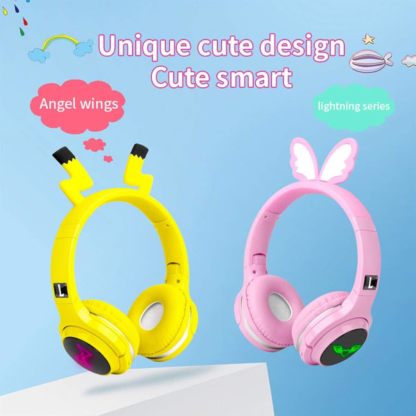 IC Trådlöst bluetooth headset för barn, söt Pikachu-hörselkåpa