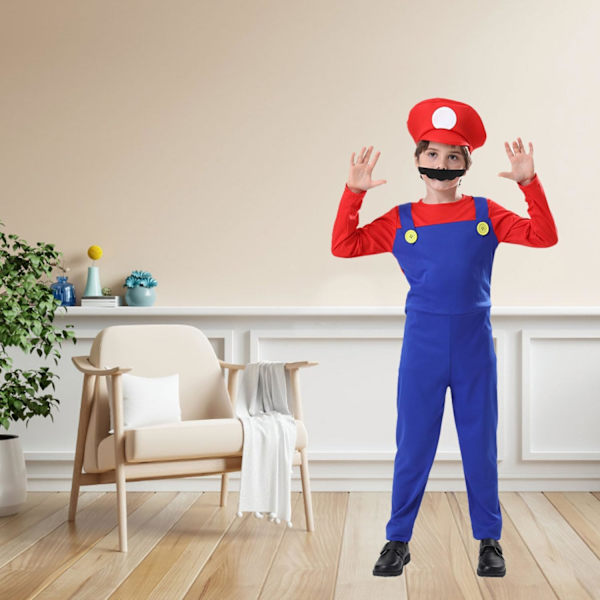 Luigi-dräktset, Luigi-dräkt, Bros, Maskeraddräkt, Kvinnor, Män, Outfit för jul, karneval, maskerad Children boys red XL