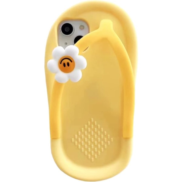 IC Kawaii telefonfodral Gäller iPhone 14, søt tegnet gula tofflor telefondeksel med blomfodral telefondeksel 3D-deksel