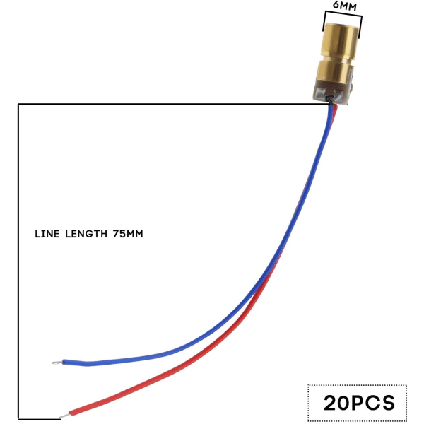 20 STK 5V 650nm Mindre enn 5mW Red Dot Laser Red Laser Diod Laser Tube med 6 mm hoved ytterdiameter