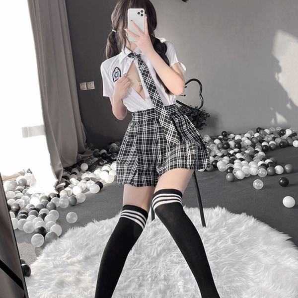 IC Student Piger Skoleuniform Sort Hvid Underkjole JK Dragt Plisseret Nederdel Kvinder Nat Rollespil Fristelse Outfits