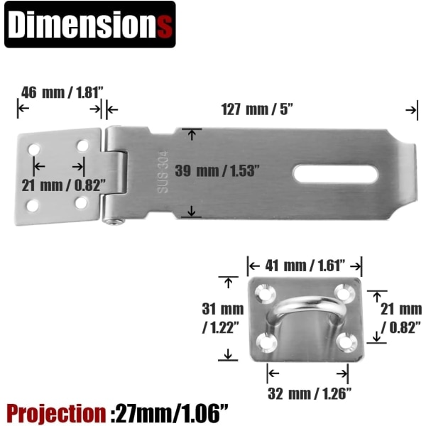 IC Dørhasp, 5 tommer 304 rustfrit stål sikkerhedslås tjocklek 1,9 mm, børstet stål, DL130-BN