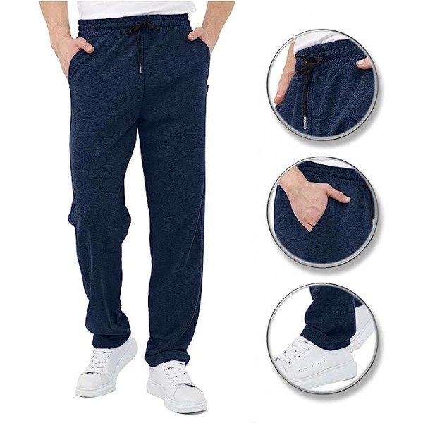 IC Träning Byxor för Män med Fickor, Casual Herrbyxor Plus Size Lös Elastisk Midja Dragsko Joggingbyxa