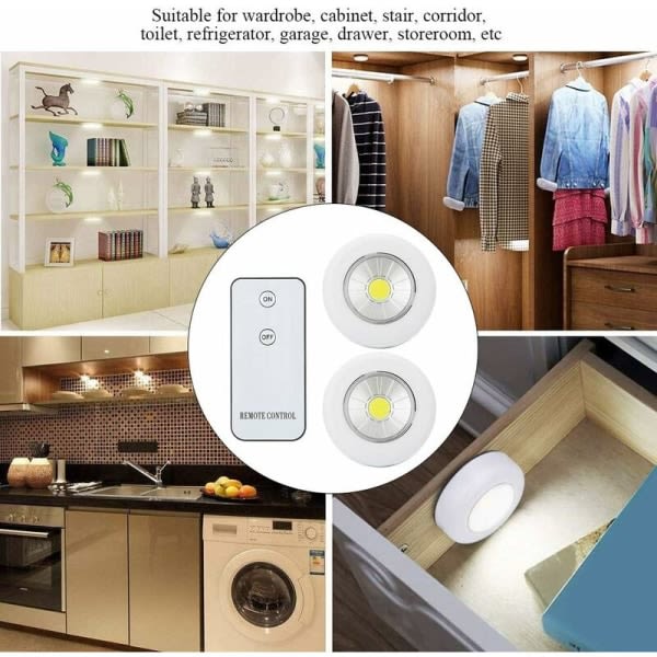 IC LED-nattlampa, 2-pack underskåp, trådlös batteridriven skåpbelysning, LED-köksbelysning med fjärrkontroll för skåp, skåp, kök,