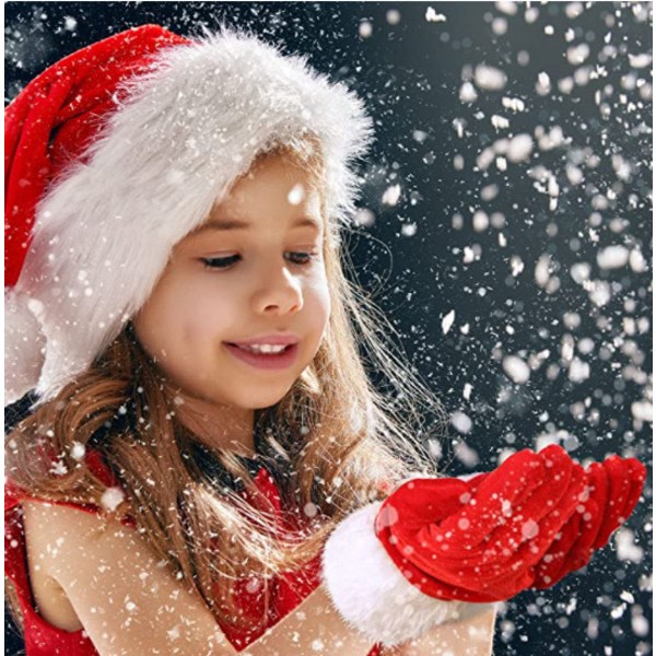 Jultomtehandskar, röda sammetshandskar med vit lurvig manschett Kid (ilman laskoksia)