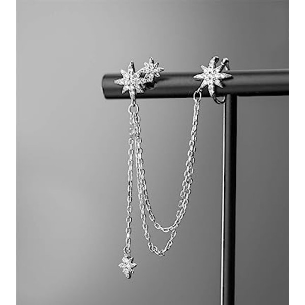IC 925 Sterling Silver Fashion Star Cuff örhängen kedja för kvinnor tonårsflickor Star Crawler örhängen omslagsörhängen