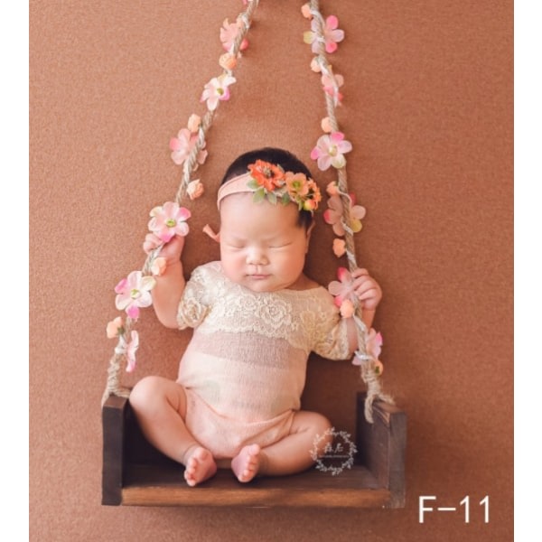 IC Fotografi rekvisita svängbräda fotostudio foto rekvisita trä baby fuldmåne barn fotofotografering (F-11 kaffefärg med blomremsor),