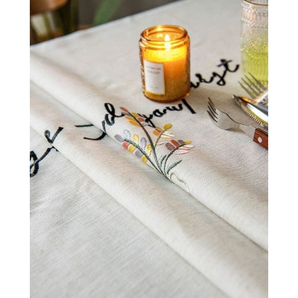 IC Blommor och Bokstäver Broderade Duksar Fransar Bordsduk Cover för Kök, Fest, Semester (Blomma A, 55\"x79\")