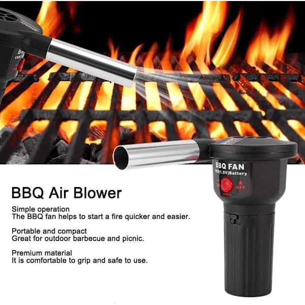 Elektrisk BBQ-fläkt Eldstartare Bärbar Batteridriven Luftblåsare för Kolgrillar, Lägereldar och Eldstäder Svart