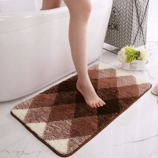 IC Gradient Diamant Badeværelsesmåtte Mikrofiber Blød Shaggy Bademåtte Skridsikker Absorberende Plys Gulvmåtter Måtte til Badekar Brusebad Badeværelse (Brun, 24\"x35\")