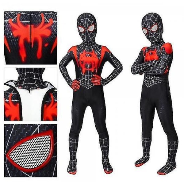 Barn Spiderman Cosplay kostym Jumpsuit Halloween Cosplay kostym Miles 90-100cm