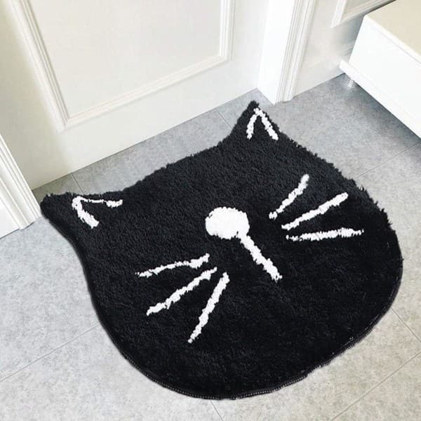 IC Cat Slitstarka badeværelsesmåtter, skridsikker absorberende Superbløde fluffy gulvmåtter Maskinvaskbar måtte (24\" x 24\", sort)