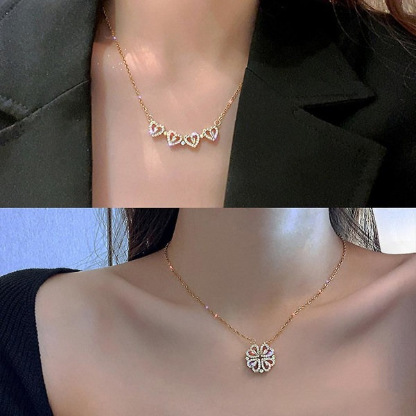 IC Fire Clover Halskjede Magnetisk Foldbar Hjerteformet Nøkkelring Åpningsbar Choker Smykker Henger Hengesmykke for Kvinner