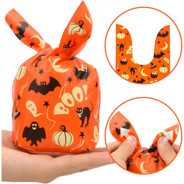 IC 100 ST Halloween godisposer Godisposer, Kids Trick or Treat-poser Goodiebags, Søt kaninøre Små Halloween-kaker i plast gavepose for Halloween