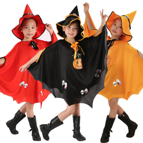 Barn Halloween kostym mantel med hatt, Pumpkin Ghost Cosplay Cape Robe för barn Black 1