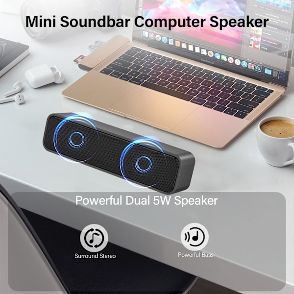 Mini Kannettava Soundbar USB-Virralla Toimivat Tietokonekaiuttimet Kannettavan Tietokoneen Kaiutin Työpöydän PC-Kassa-Apparaatille - Plug and Play (Harmaa)