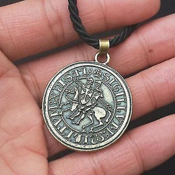 Män Amulettsmycken Viking Dubbel Krigshäst Grekiska Latinska Tempelriddare Utsökt Minnesmärke Sigill Hänge Halsband Gratis Skepp Bomullsrep Brons