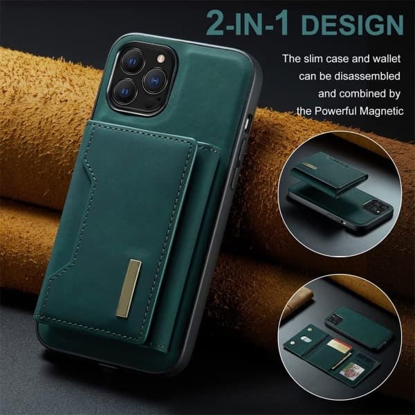 IC Læderpungcover til iPhone 14 Pro Max etui med kort grøn