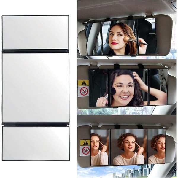 Bil Sminkspegel Universal Solskyddsspegel Trefaldig Design Vikbar Sminkspegel Kosmetisk Sminkspegel Biltillbehör