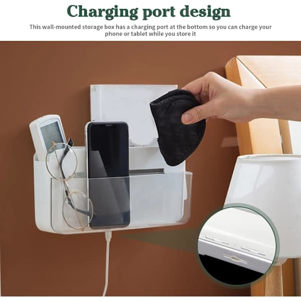 Wall Mounted Remote Control Storage Box - Multifunctional Wall Mounted Organizer Compatible with Charging