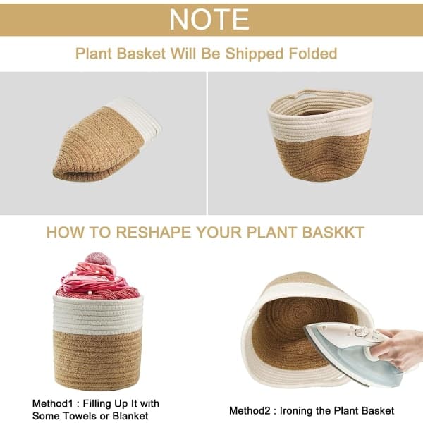 IC Bomullsrepskurv, 20×20cm sammenleggbare vevde kurver med håndtak