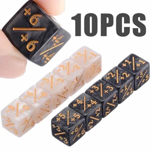 IC 10x 14mm 6-sidetællende terninger +1/-1 terninger Børnelegetøj til samling sort og hvid